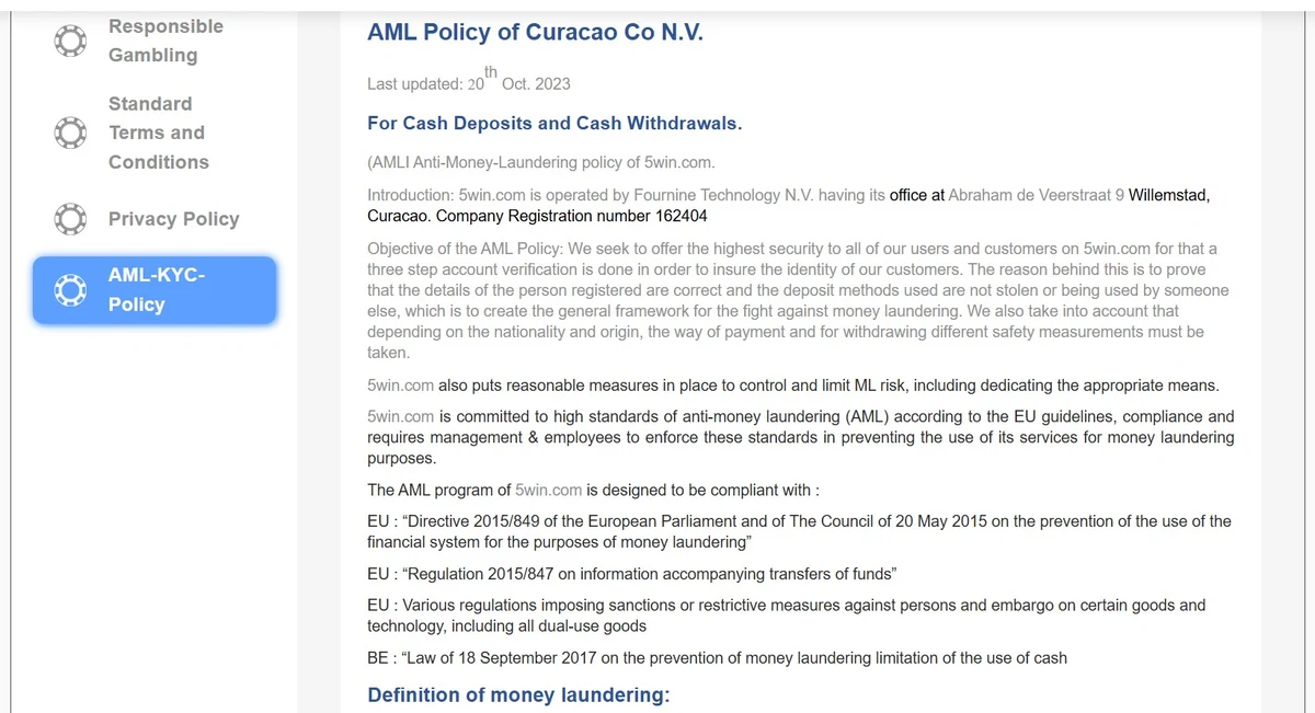 Verificação KYC no 5win: AML-KYC Policy oficial com lista de documentos aceitos para validação de identidade